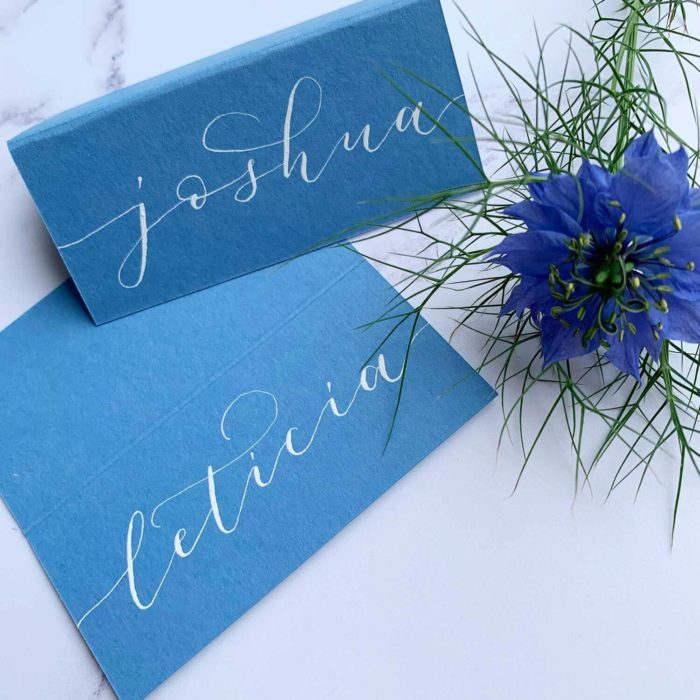 blue with white calligraphy