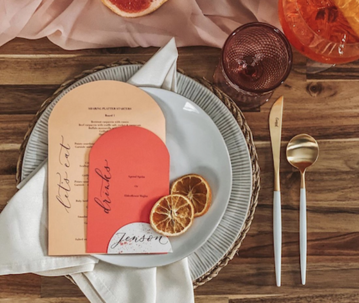 unique wedding stationery for place settings, arch shaped menus