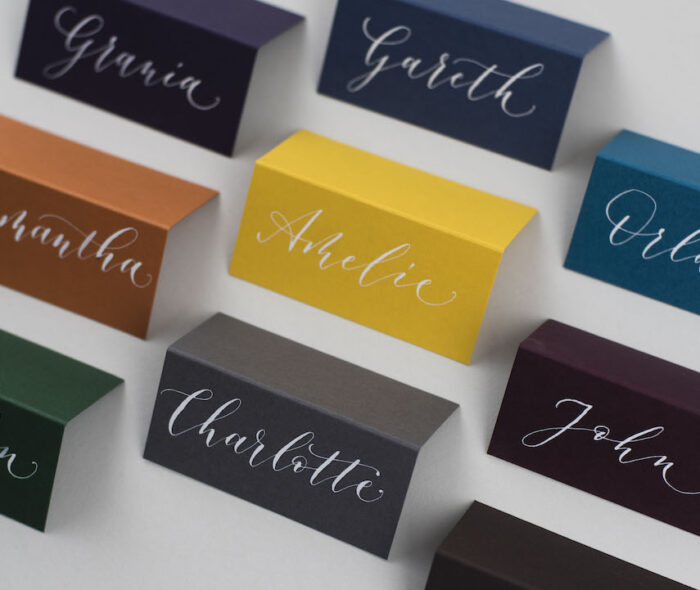 colourful wedding stationery is on trend for 2022, and these colourful place cards are a great way to add colour sparingly