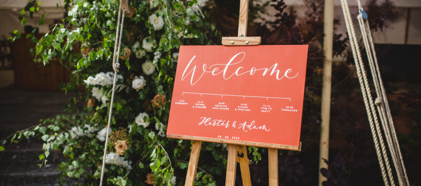 Handpainted wedding sign with calligraphy