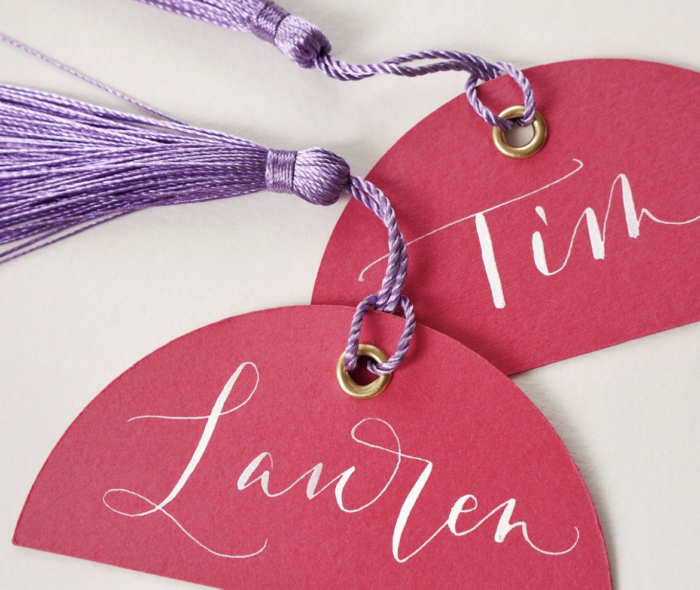 Arched pink calligraphy place card