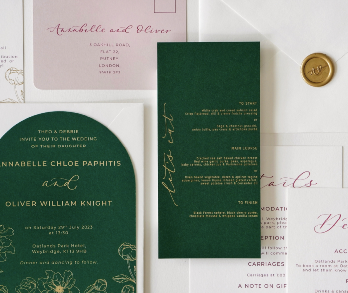 Green wedding invitation suite