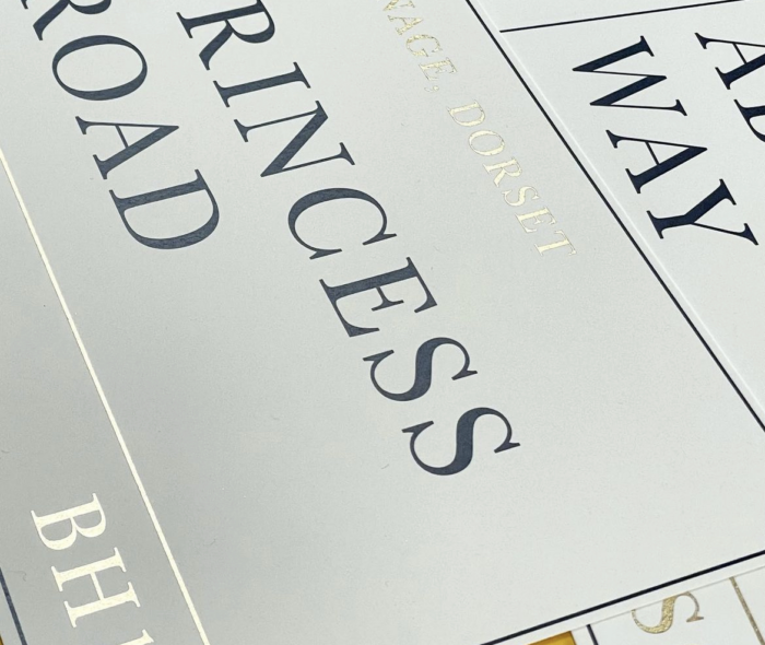 Foiled table name for wedding